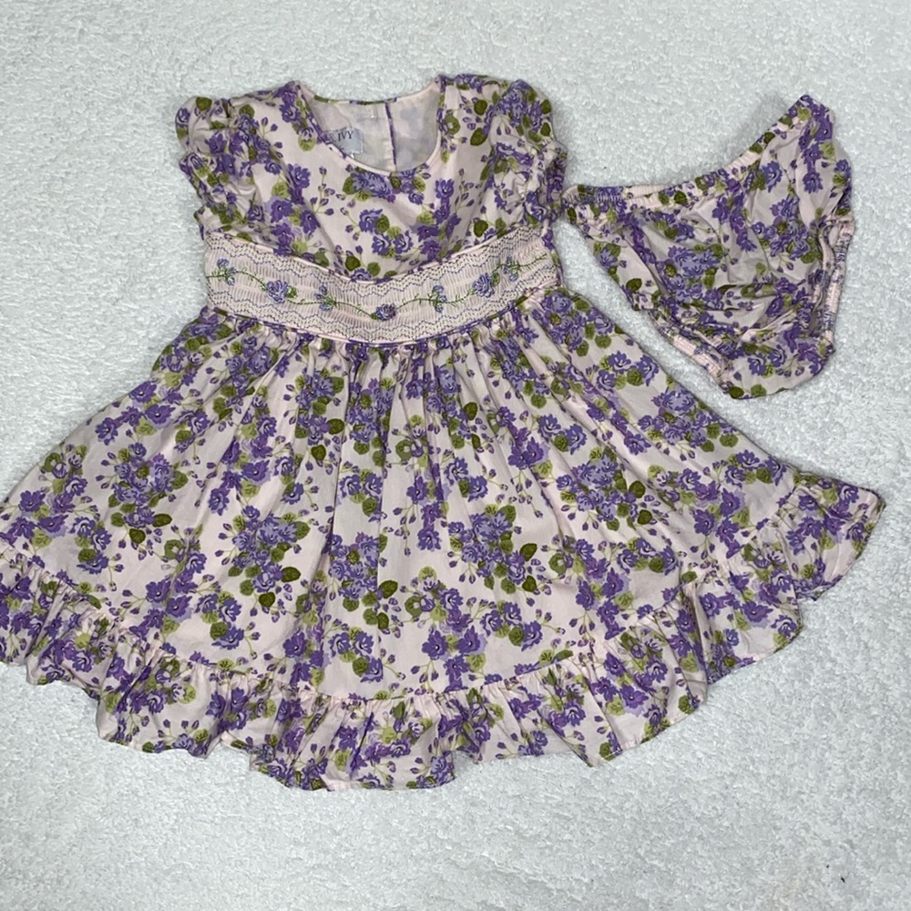 NWOT iris & ivy smocked embroidered pink purple flowered dress size 18m